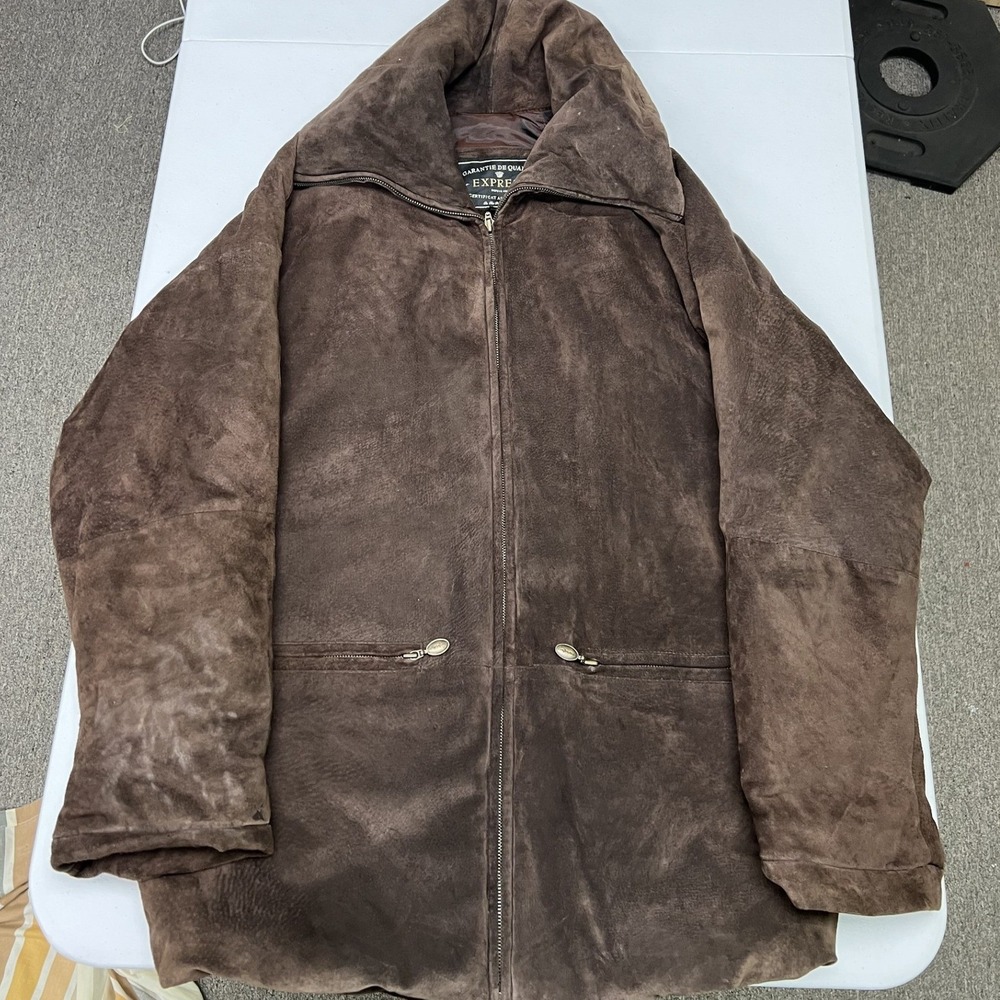 Express Suede Leather Jacket Mens Medium Brown Full Zip Insulated Vintage A4